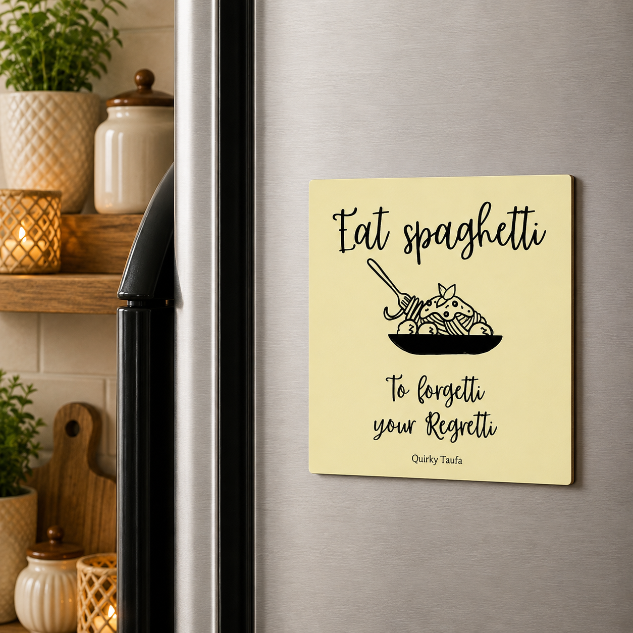 Eat spaghetti to forget your regretti Square Magnet