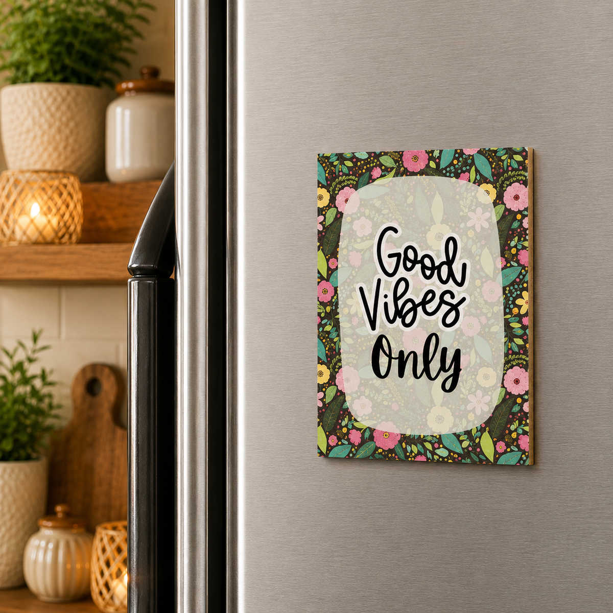 Good Vibes Only Floral Rectangle Magnet